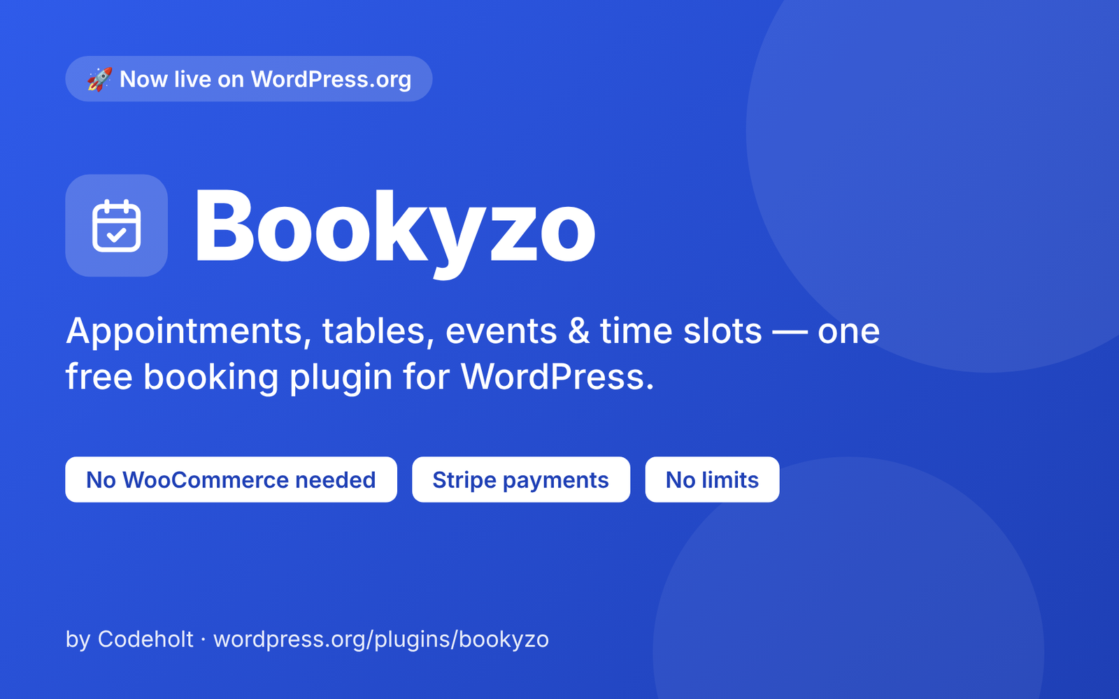 Bookyzo free WordPress booking plugin for appointments, tables, events and time slots